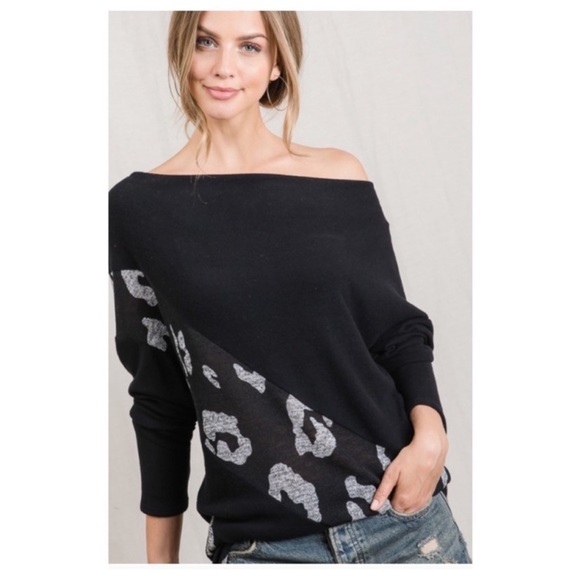 (20)🖤New Diagonal Leopard Print Blocked Bodice Dolman Sleeve Top🖤 - Picture 6 of 10